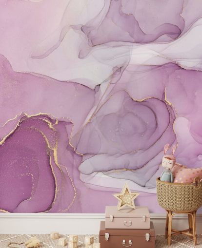 Aquarell-Wandbild mit violetten und violetten Wirbeln