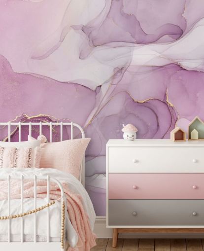 Papier Peint Fresque Aquarelle Tourbillon Violet et Violet