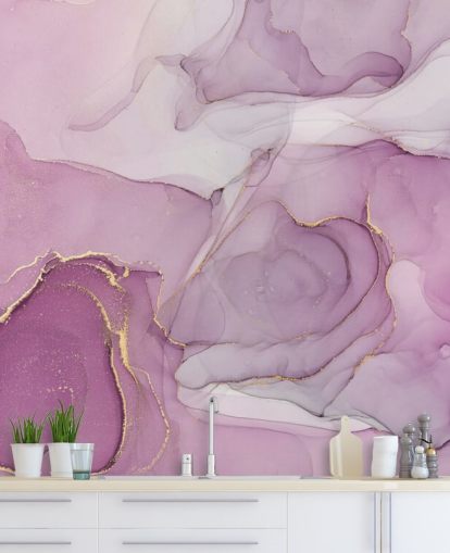 Aquarell-Wandbild mit violetten und violetten Wirbeln