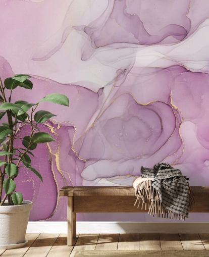 Papier Peint Fresque Aquarelle Tourbillon Violet et Violet