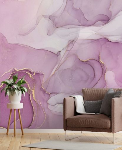 Lilla og Lilla Swirl Akvarel Mural