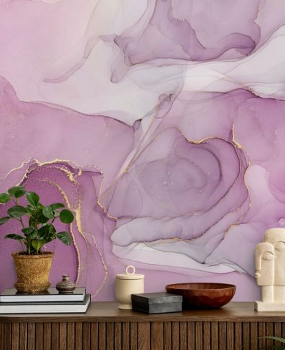 Aquarell-Wandbild mit violetten und violetten Wirbeln