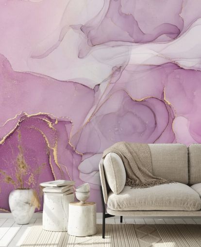Decorazione murale con acquerello viola e viola