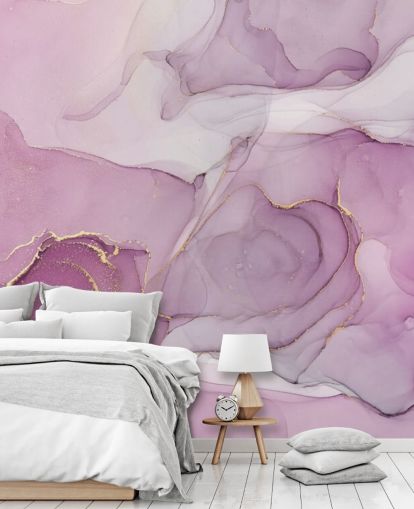 Paarse en paarse Swirl aquarel muurschildering