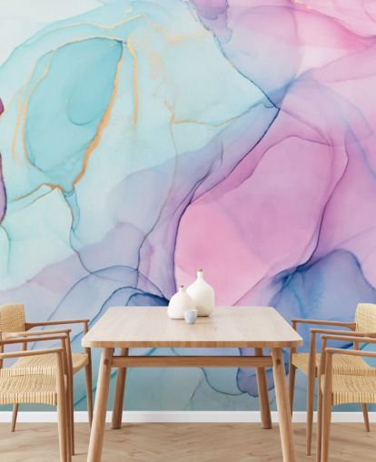 Pastelroze en blauw aquarelbehang