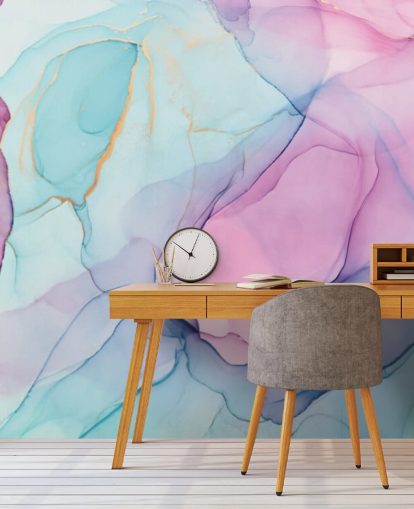 Pastelroze en blauw aquarelbehang