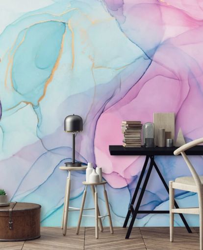 Papel pintado Acuarela rosa y azul pastel