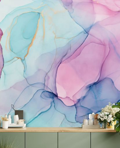 Papel de parede de aquarela rosa e azul pastel