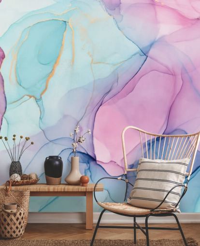 Papel pintado Acuarela rosa y azul pastel