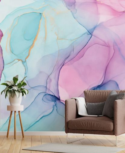 Papel de parede de aquarela rosa e azul pastel