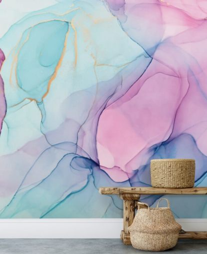 Papel pintado Acuarela rosa y azul pastel