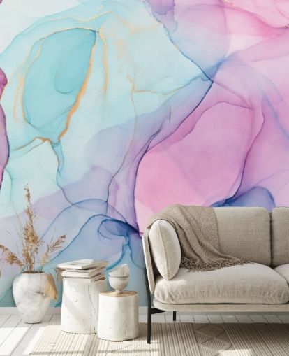 Pastellrosa und blaue Aquarell-Tapete