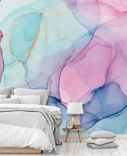 Papel pintado Acuarela rosa y azul pastel
