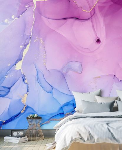 Paarse en blauwe wervelingen aquarelbehang Paarse en blauwe wervelingen aquarelbehang