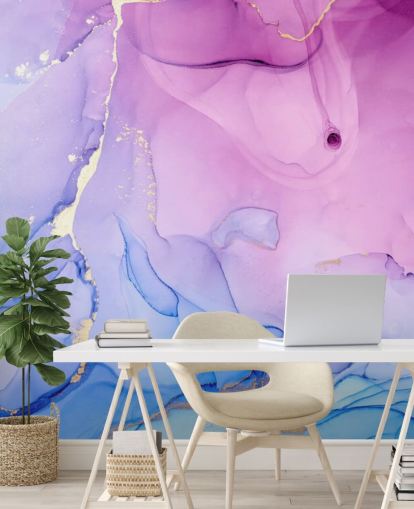 Paarse en blauwe wervelingen aquarelbehang