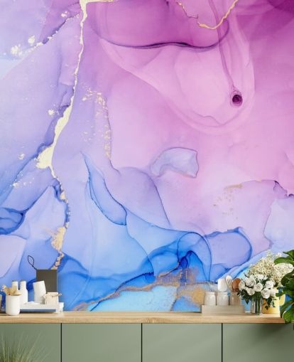 Papel pintado de acuarela con remolinos morados y azules