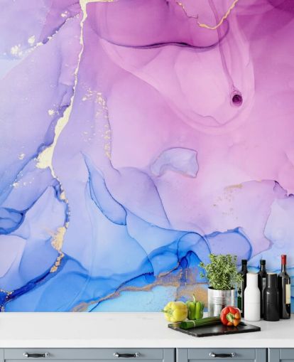 Papel pintado de acuarela con remolinos morados y azules