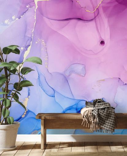 Papier peint aquarelle tourbillons violets et bleus