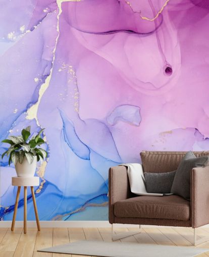 Papier peint aquarelle tourbillons violets et bleus