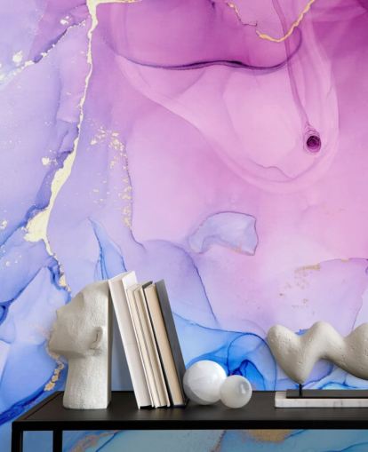 Papel pintado de acuarela con remolinos morados y azules