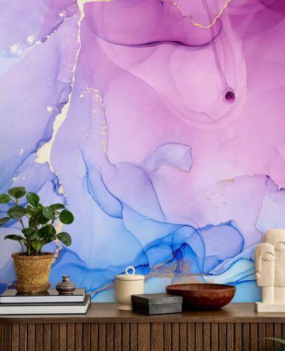 Papel de parede de aquarela de redemoinhos roxos e azuis