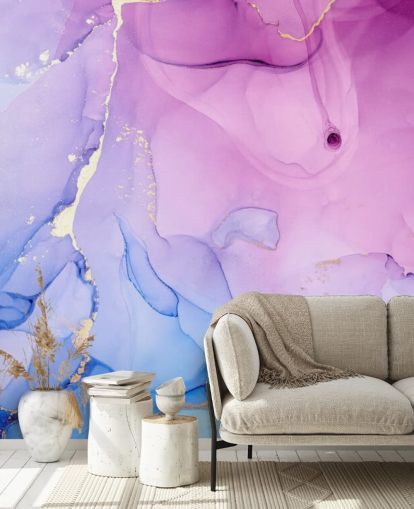 Papel pintado de acuarela con remolinos morados y azules