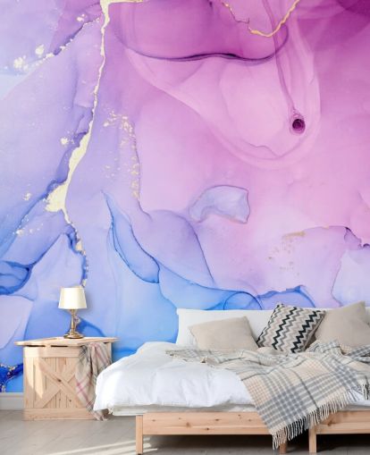 Papel de parede de aquarela de redemoinhos roxos e azuis