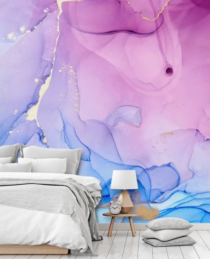 Papier peint aquarelle tourbillons violets et bleus