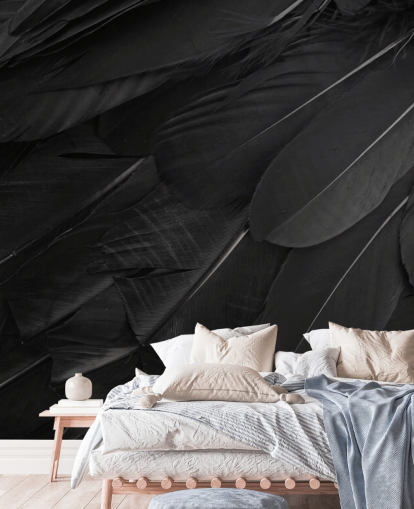 Mural de parede com estampa de penas de corvo