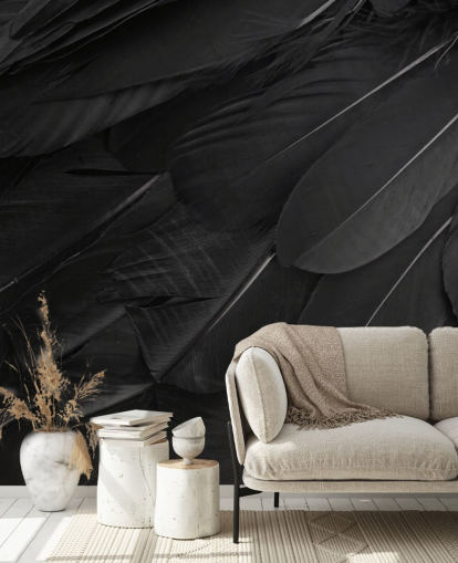 mural de pared con estampado de plumas de cuervo