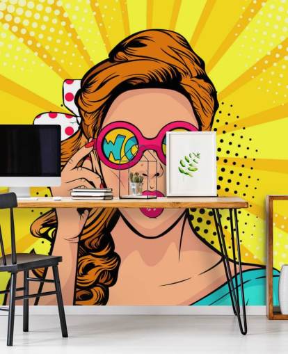 papier peint rétro fille portant des lunettes de soleil wow