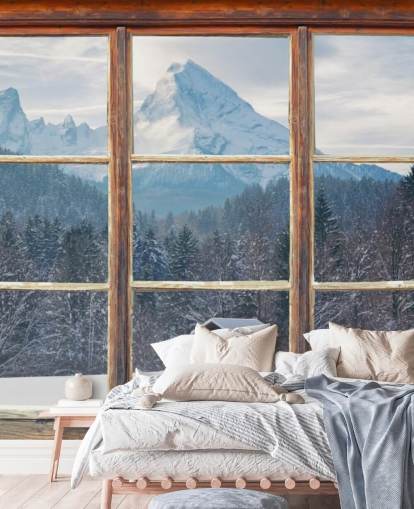 Snowy Mountain Window View Wallpaper