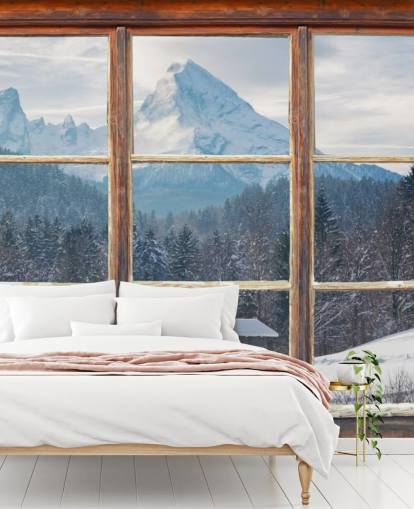 Snowy Mountain Window View Bakgrund