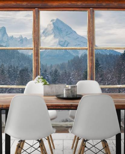 Snowy Mountain Window View Wallpaper