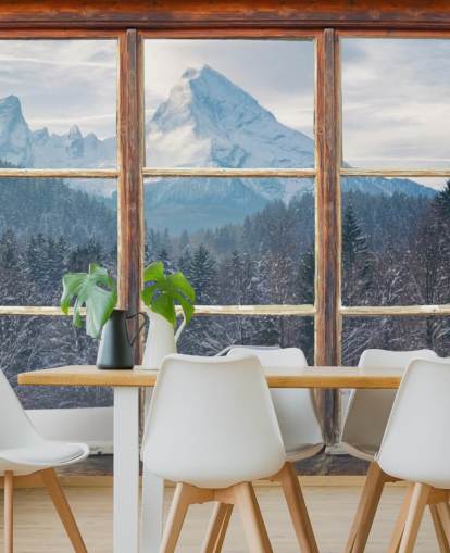 Snowy Mountain Window View Bakgrund