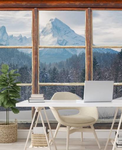 Snowy Mountain Window View Baggrund