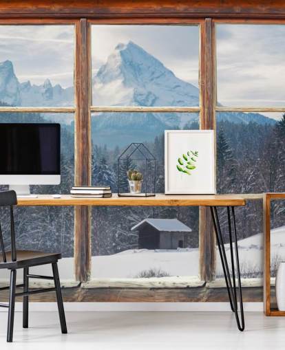 Fondo de pantalla de Snowy Mountain Window View