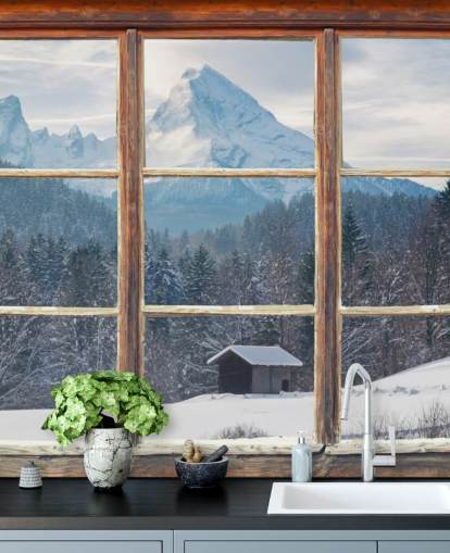 Papel de parede Snowy Mountain Window View