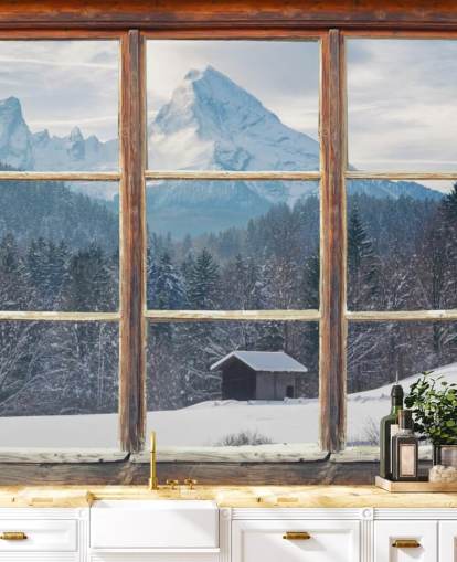 Fondo de pantalla de Snowy Mountain Window View