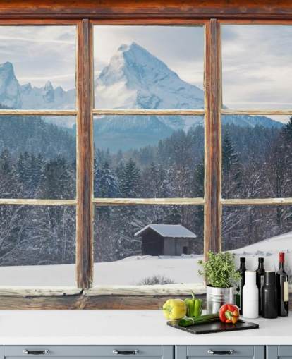 Papier peint Snowy Mountain Window View