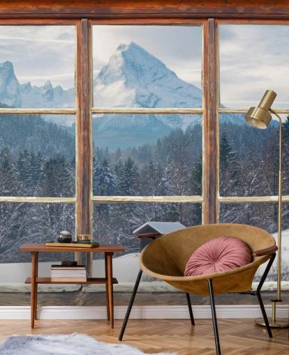 Snowy Mountain Window View Wallpaper