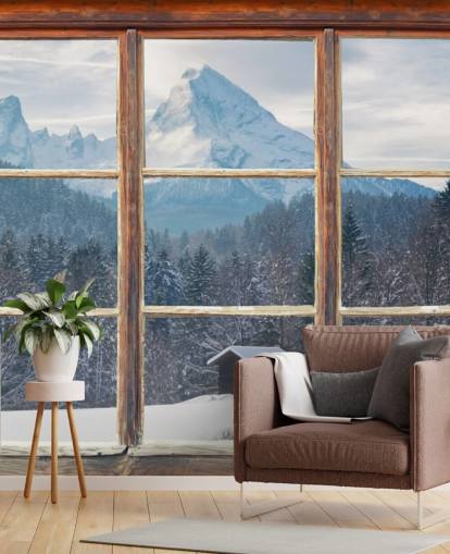 Fondo de pantalla de Snowy Mountain Window View
