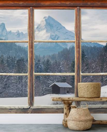 Fondo de pantalla de Snowy Mountain Window View