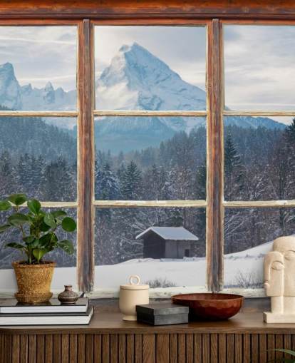 Snowy Mountain Window View Bakgrunn Snowy Mountain Window View Bakgrunn