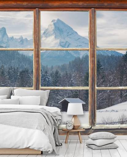 Fondo de pantalla de Snowy Mountain Window View
