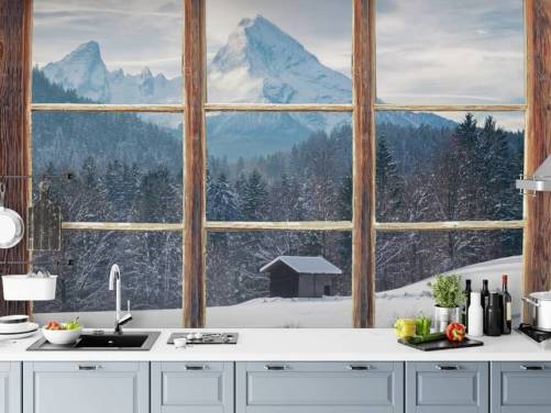 Papier peint Snowy Mountain Window View