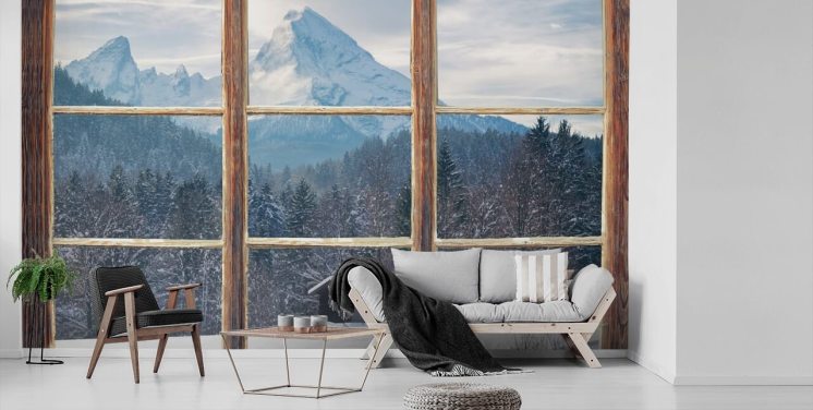 Papier peint Snowy Mountain Window View