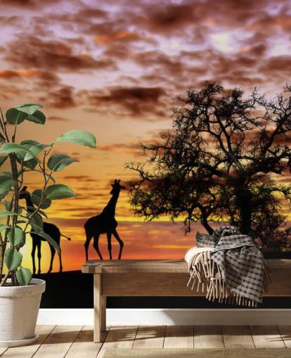 fondo de pantalla de siluetas de jirafas y elefantes contra el cielo al atardecer fondo de pantalla de siluetas de jirafas y elefantes contra el cielo al atardecer