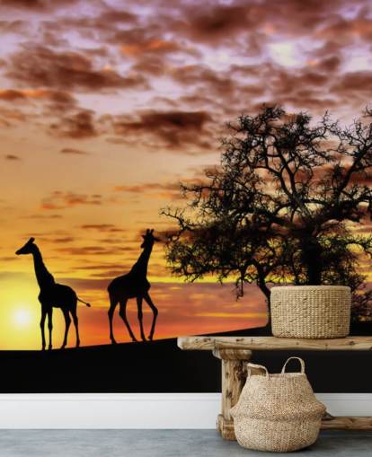 giraffes and elephants silhouettes against sunset sky wallpaper giraffes and elephants silhouettes against sunset sky wallpaper
