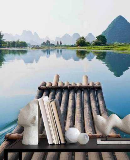 Bambu Flotten på Still Lake väggmålning Bambu Flotten på Still Lake väggmålning